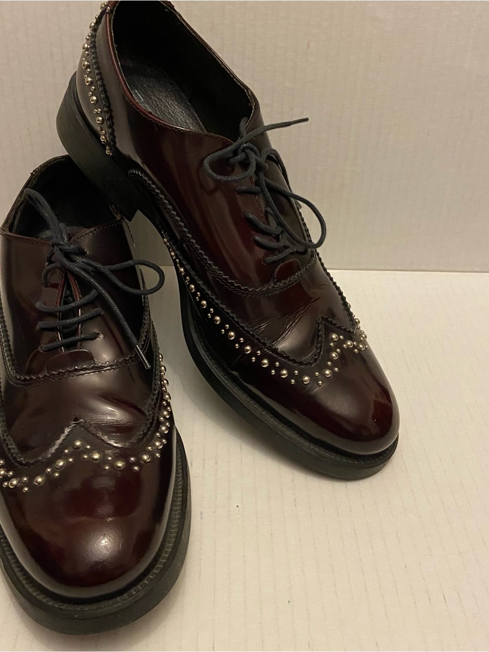 Boemos Woman’s Brown/Berry Embellishment WingTip Lace Up Italian Oxford Shoes. - Picture 1 of 8